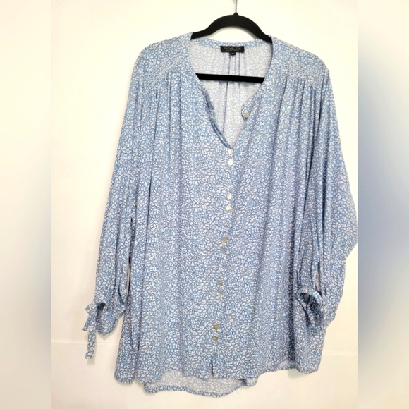 Rachel Zoe Floral Print Balloon Sleeve Blouse Blue 2X - Picture 1 of 10